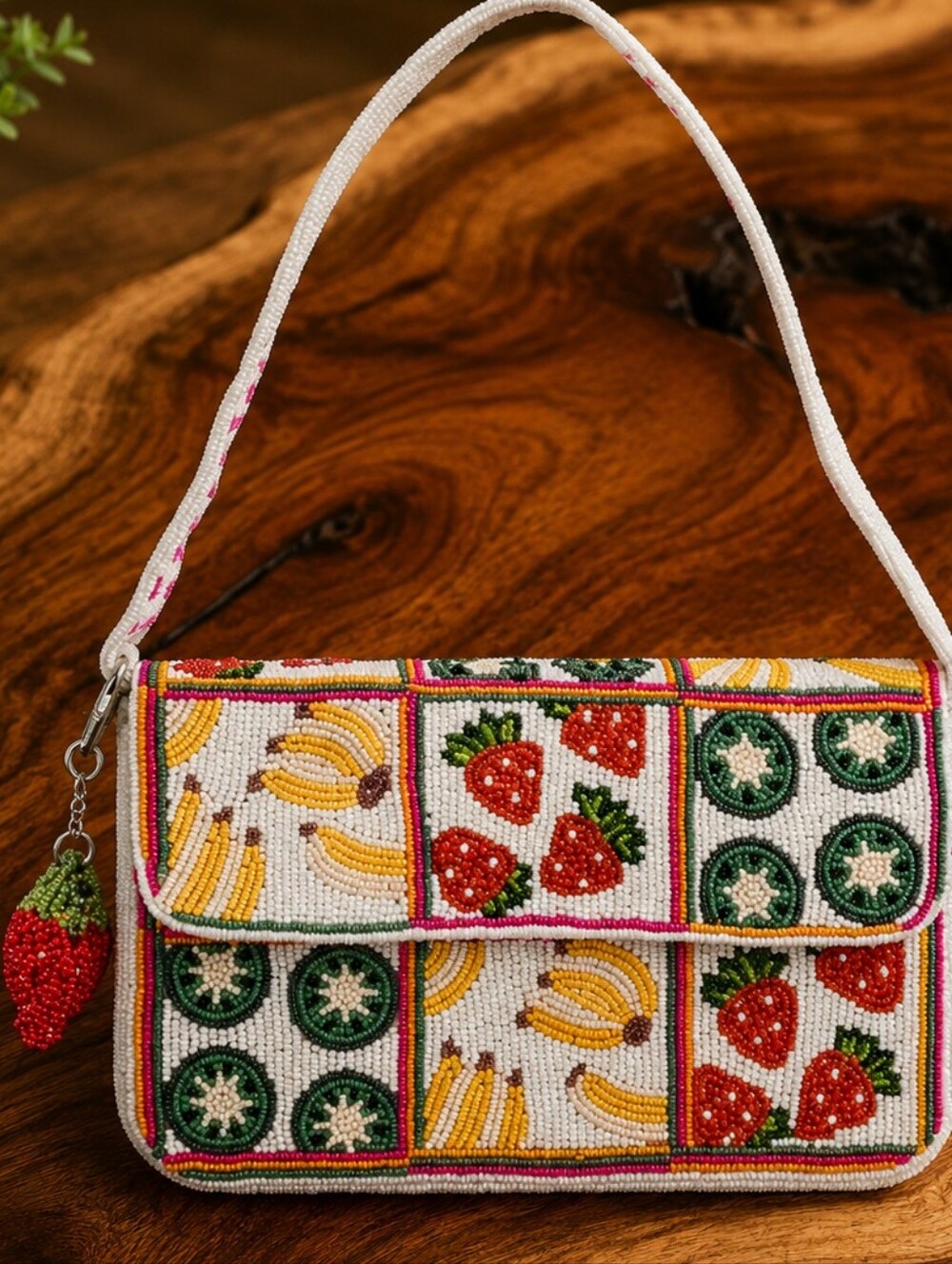 Viral "Made in India" Handcrafted Beaded Fruit Shoulder Bag Purse NWT